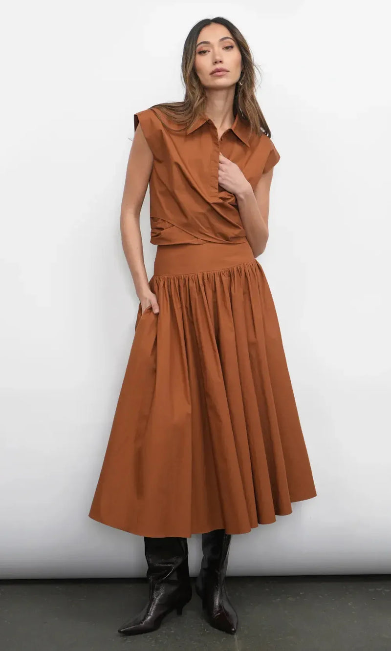 Greylin Etienne Gathered Midi Skirt- Camel