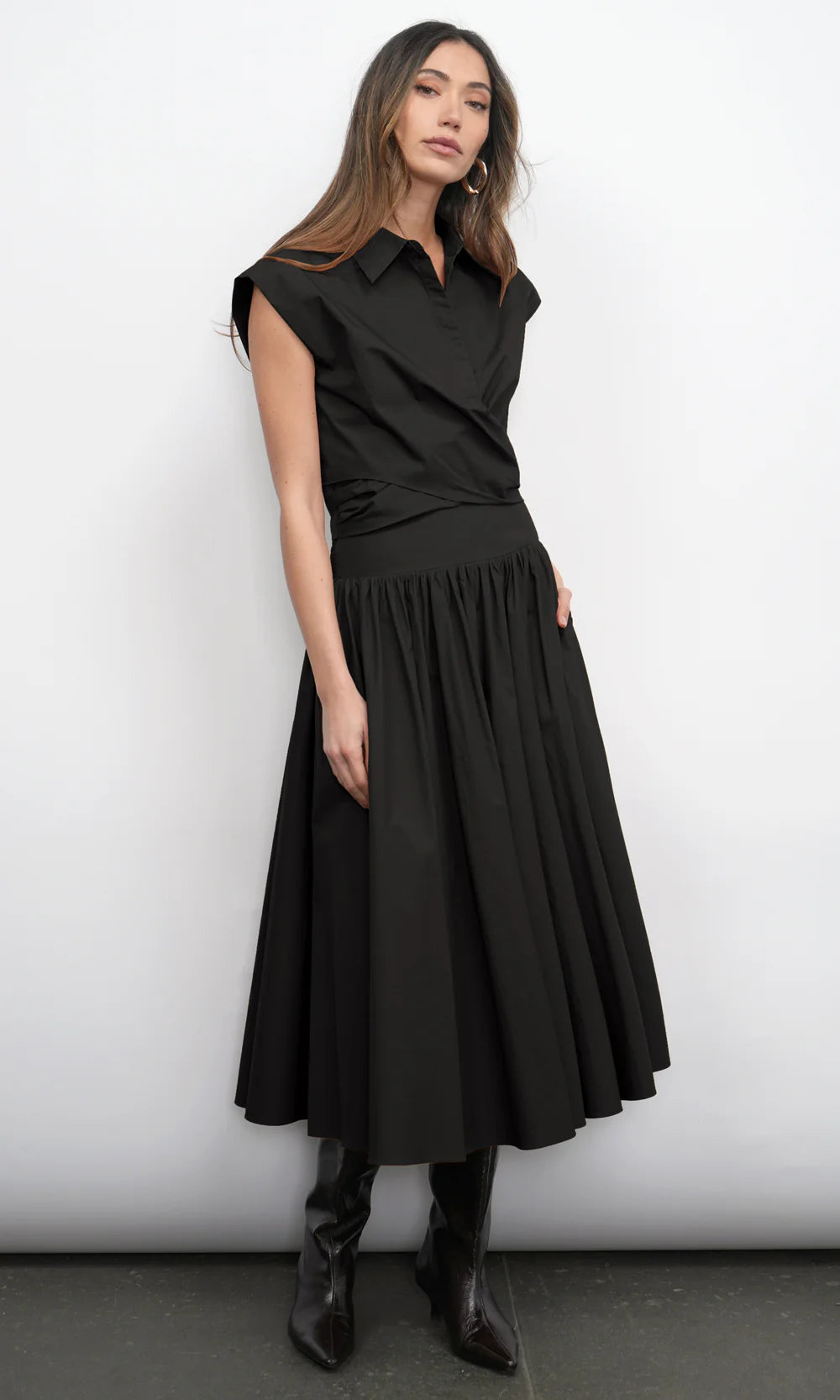 Greylin Eloise Wrap Front Top - Black-Hand In Pocket