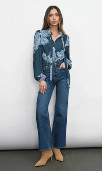 Greylin Cierra Tie Neck Blouse- Teal