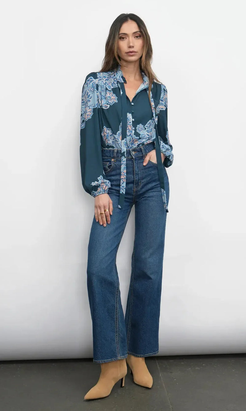 Greylin Cierra Tie Neck Blouse- Teal