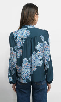 Greylin Cierra Tie Neck Blouse- Teal