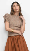 Greylin Rowe Flutter Sleeve Knit Top- Brown