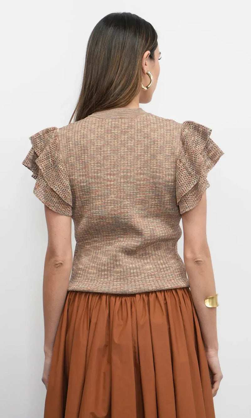 Greylin Rowe Flutter Sleeve Knit Top- Brown