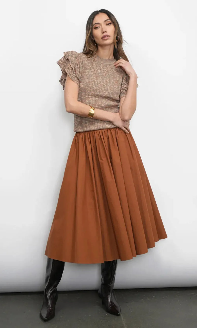 Greylin Rowe Flutter Sleeve Knit Top- Brown