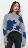 Greylin Bennett Flower Sweater- Grey/ Sapphire