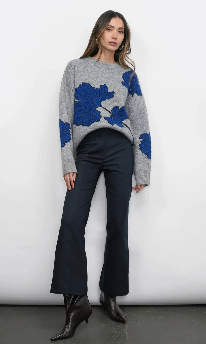 Greylin Bennett Flower Sweater- Grey/ Sapphire