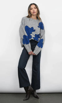 Greylin Bennett Flower Sweater- Grey/ Sapphire