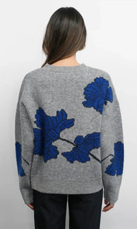 Greylin Bennett Flower Sweater- Grey/ Sapphire