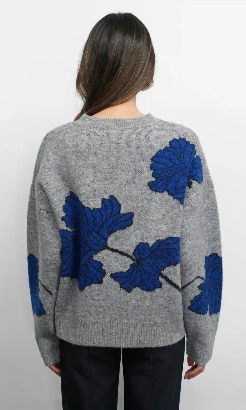 Greylin Bennett Flower Sweater- Grey/ Sapphire