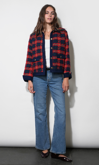 Greylin Morgan Tweed Jacket With Denim Detail - Red/Denim-Hand In Pocket
