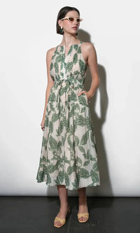 Greylin Veneria Halter Midi Dress - Green-Hand In Pocket