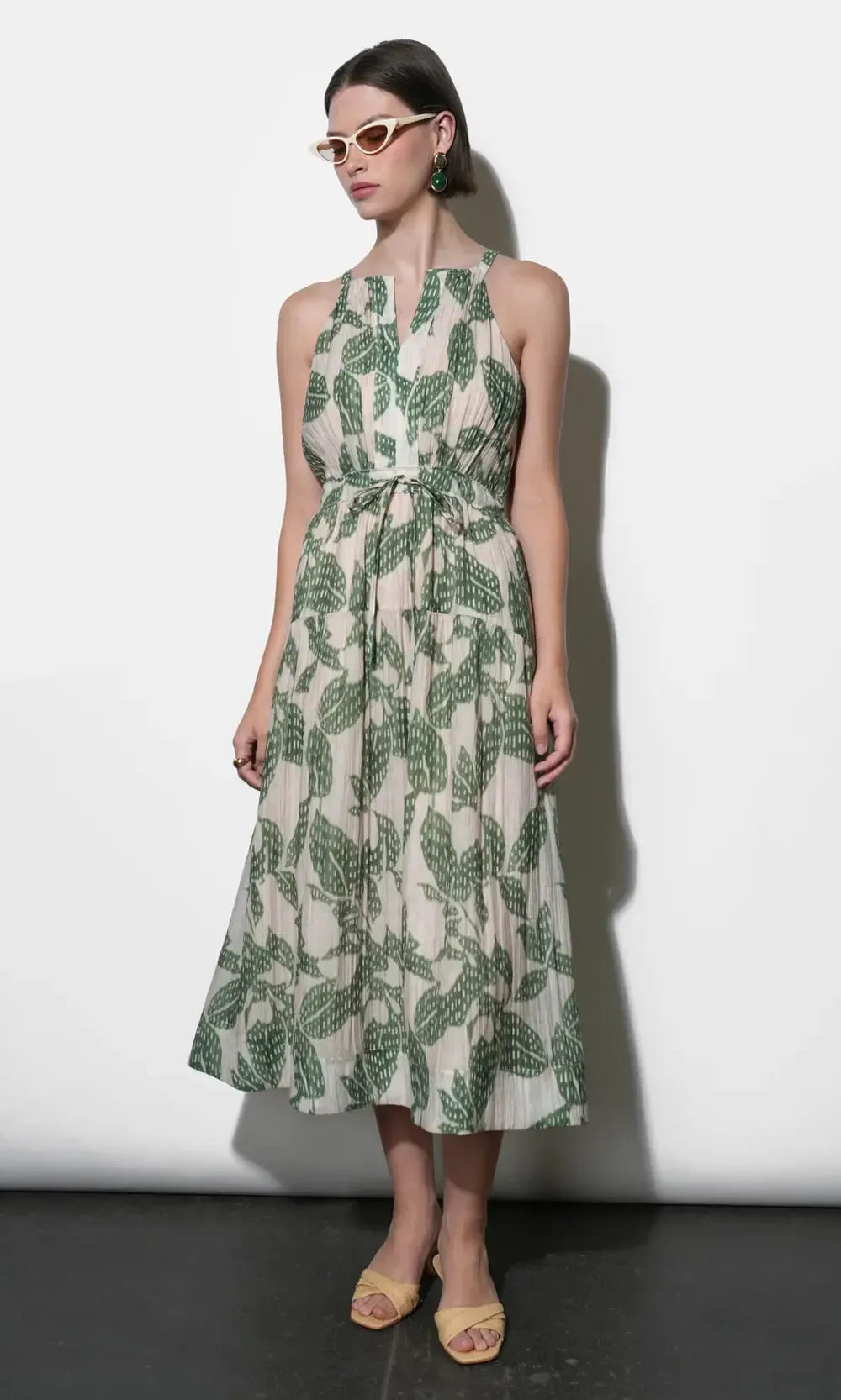 Greylin Veneria Halter Midi Dress - Green-Hand In Pocket