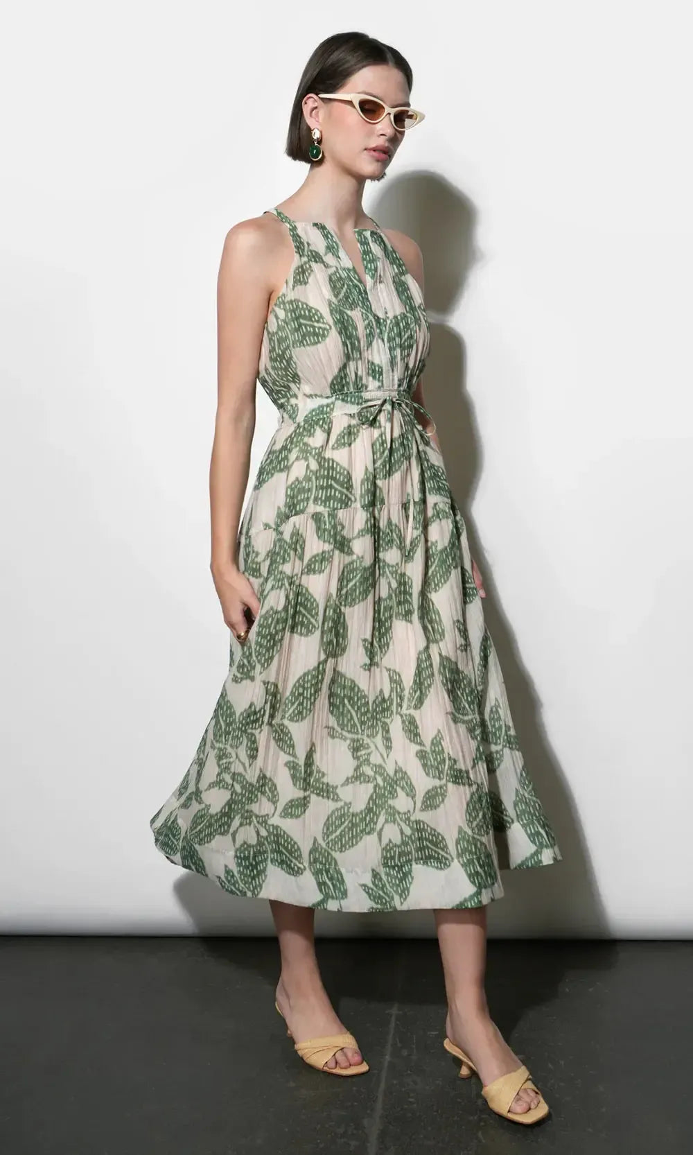 Greylin Veneria Halter Midi Dress - Green-Hand In Pocket