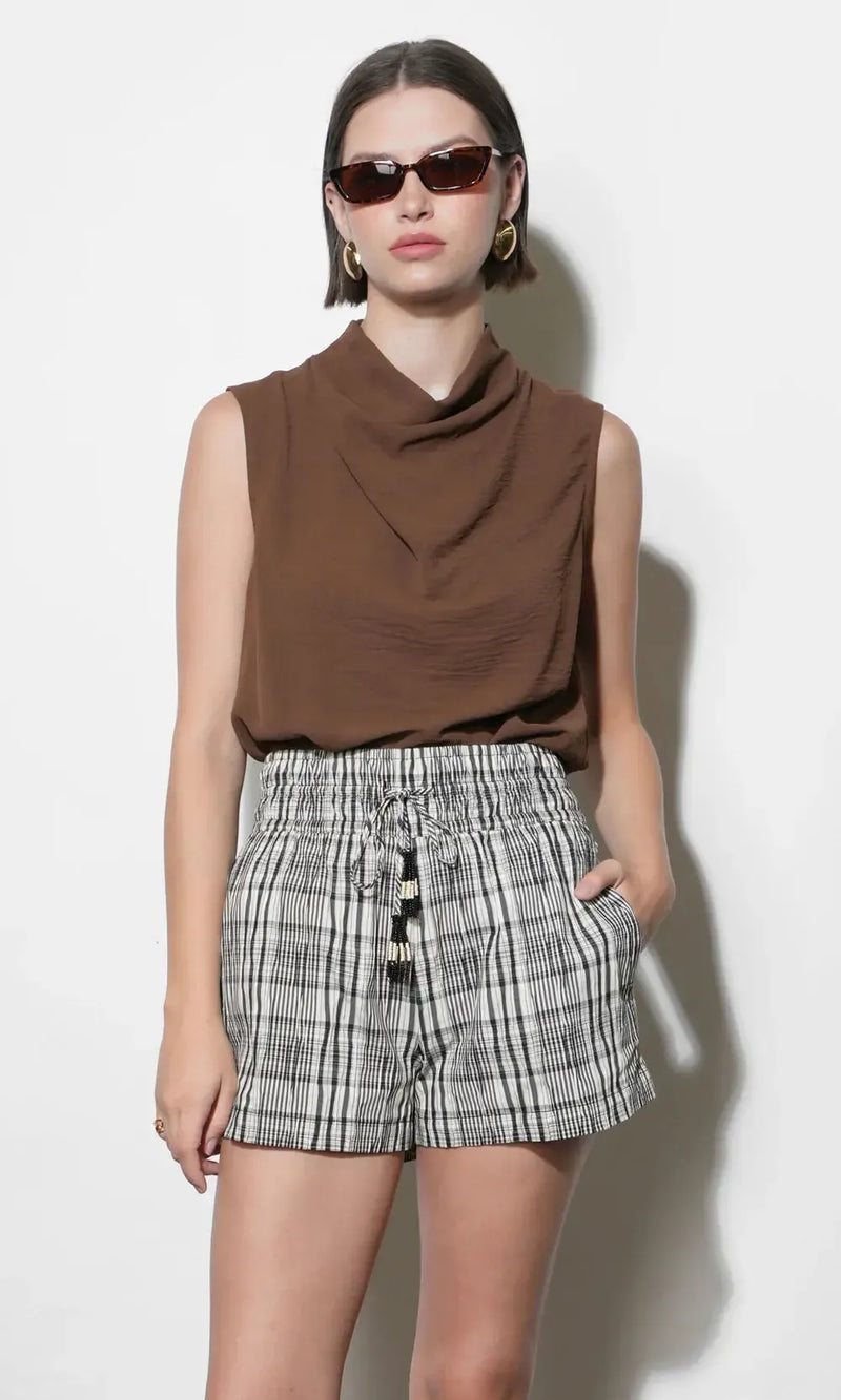 Greylin Quinn Cowl Neck Top - Mocha-Hand In Pocket