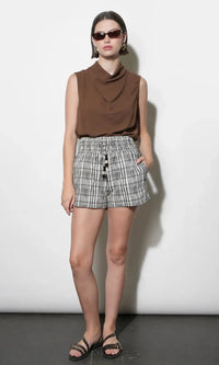Greylin Quinn Cowl Neck Top - Mocha-Hand In Pocket