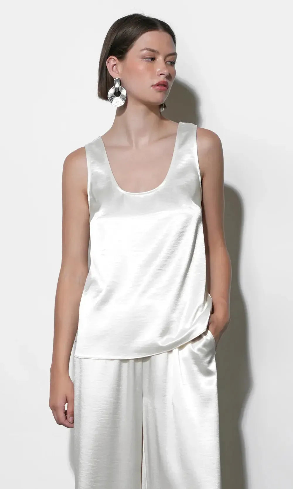 Greylin Ariana Satin Top - Ivory-Hand In Pocket