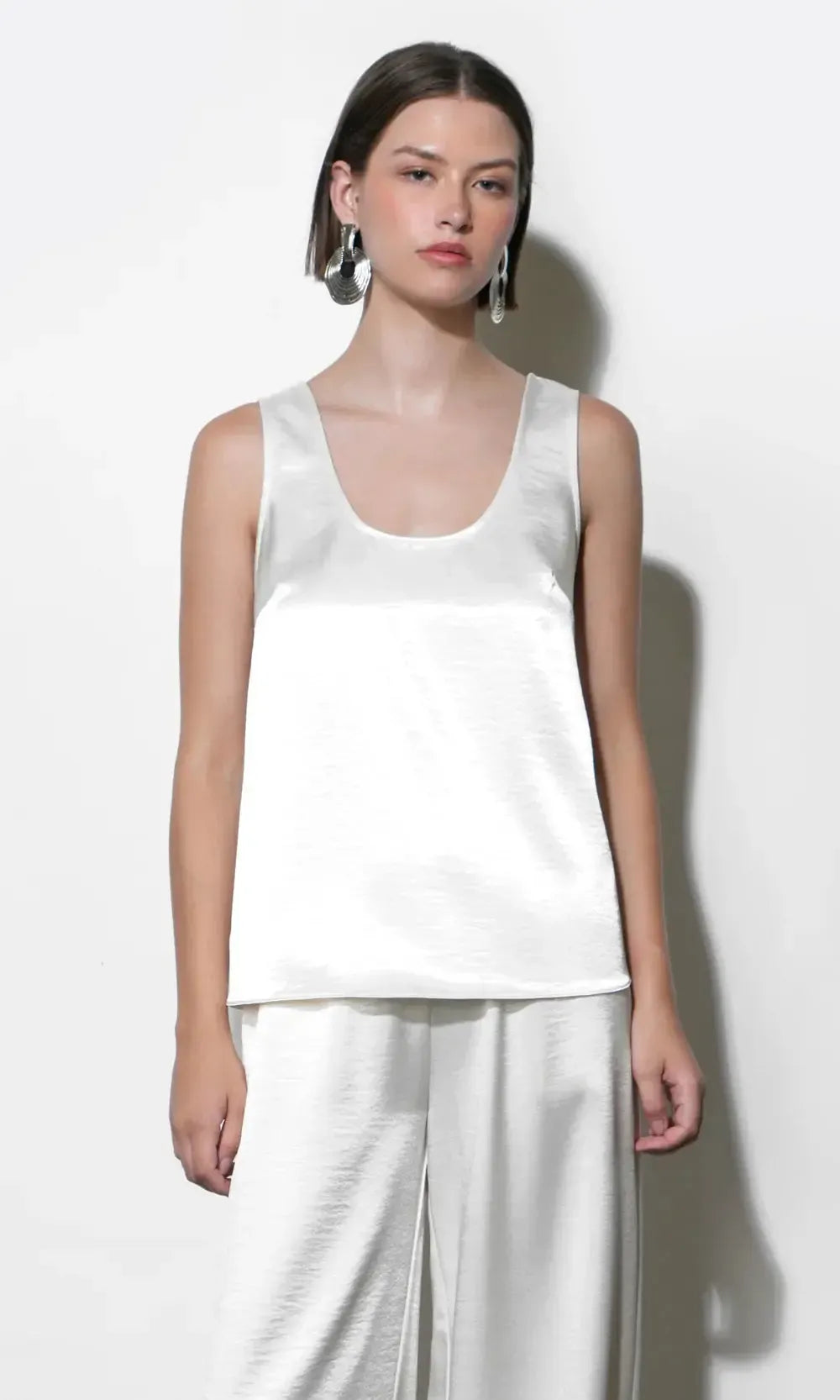 Greylin Ariana Satin Top - Ivory-Hand In Pocket