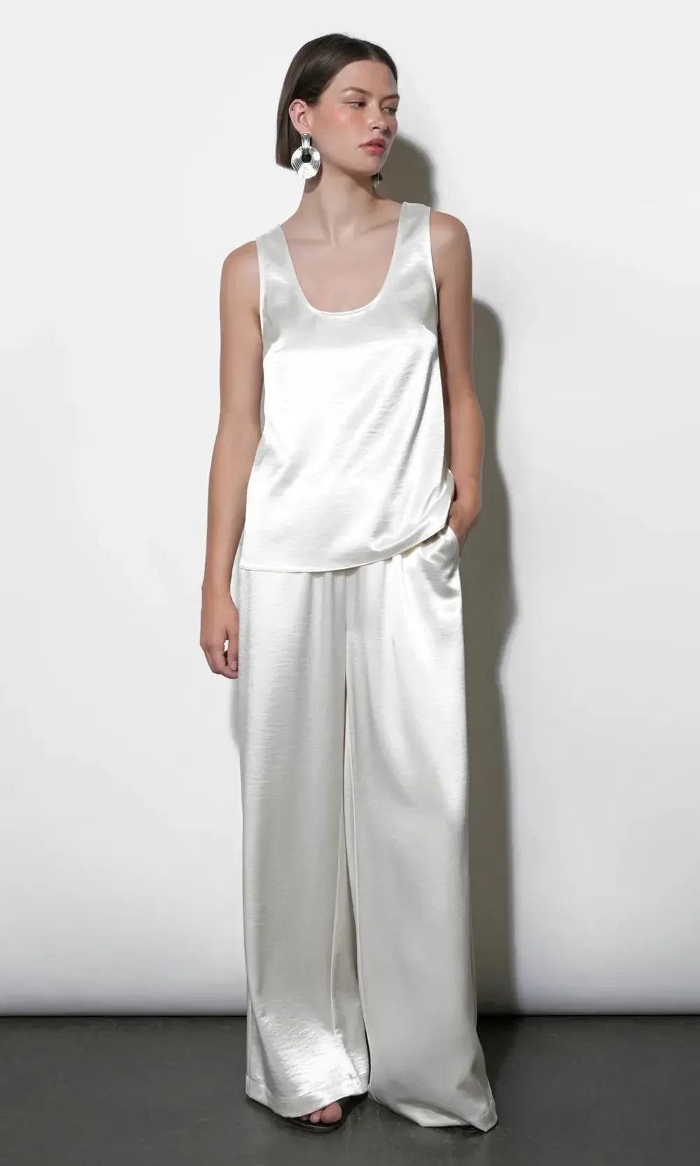 Greylin Ariana Satin Top - Ivory-Hand In Pocket