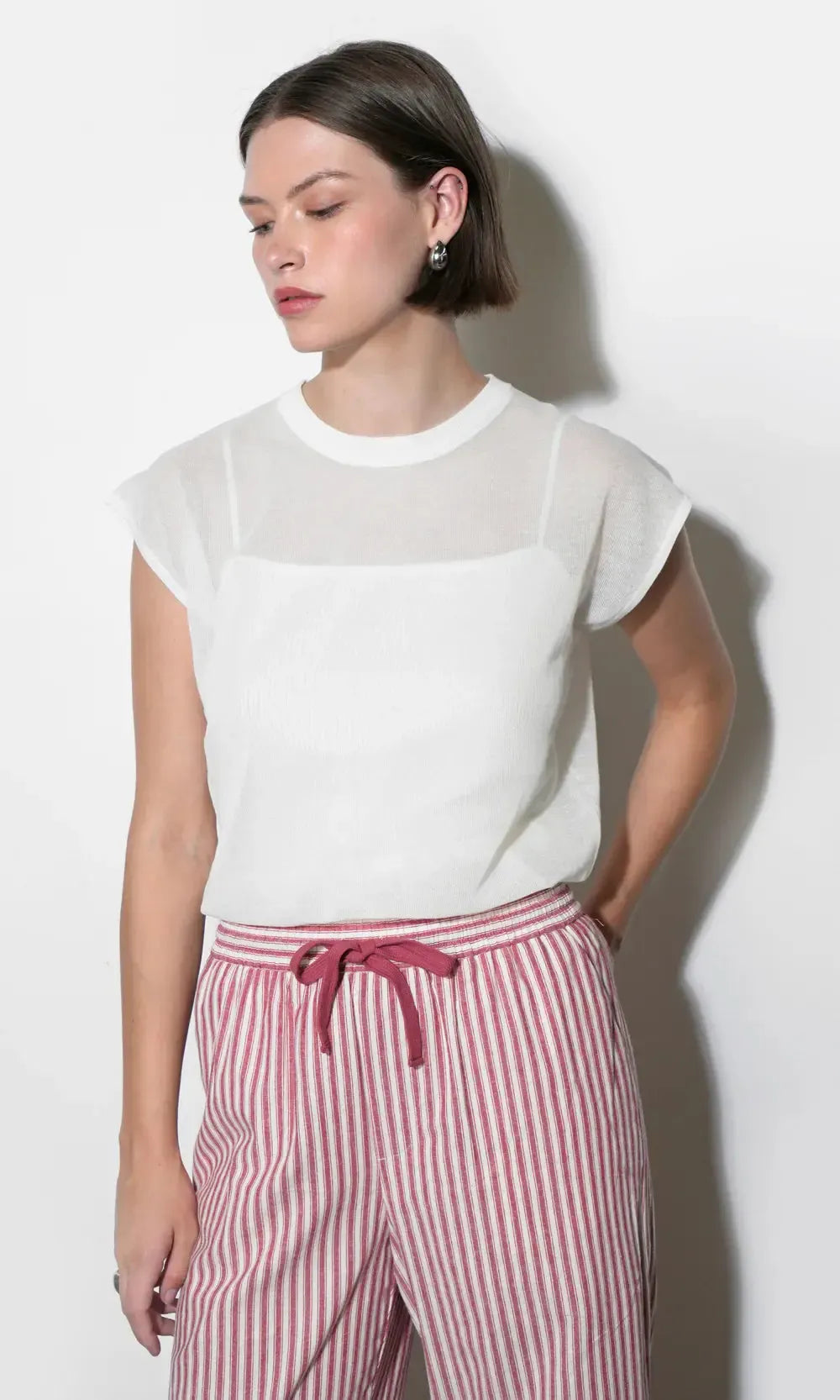 Greylin Natalia Sheer Top - White-Hand In Pocket
