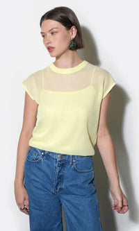 Greylin Natalia Sheer Bubble Sweater Top - Celestial Yellow-Hand In Pocket