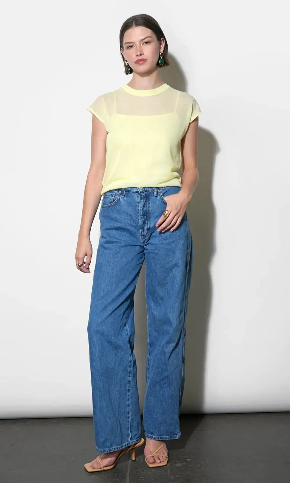 Greylin Natalia Sheer Bubble Sweater Top - Celestial Yellow-Hand In Pocket