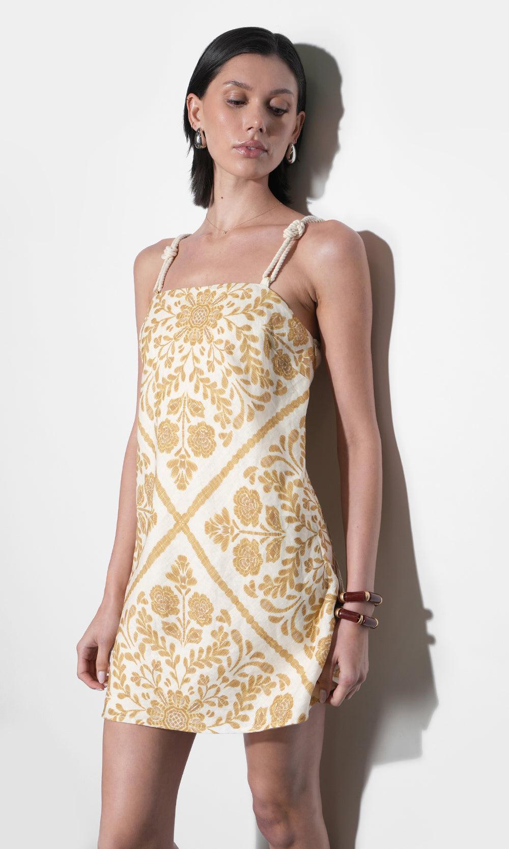 Greylin Nadine Mini Dress - Brown/Yellow-Hand In Pocket