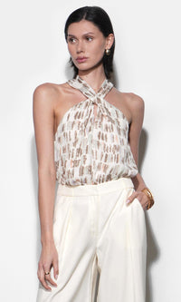 Greylin Cameron Halter Top - Ivory Combo-Hand In Pocket
