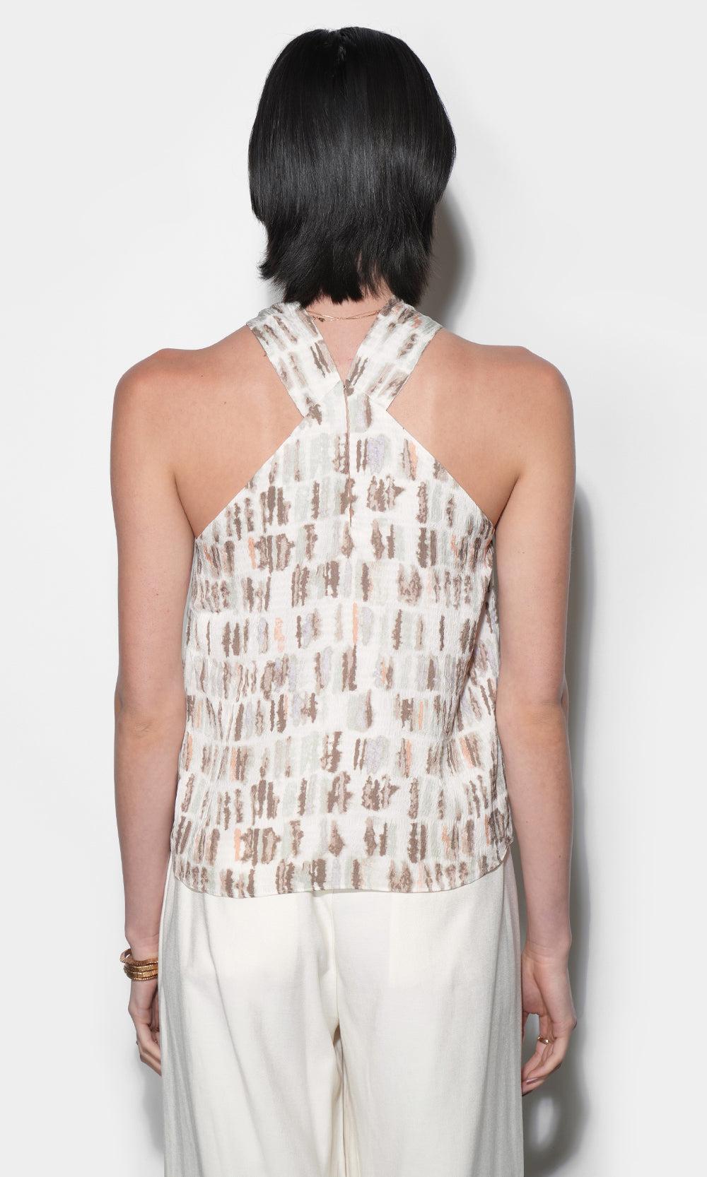 Greylin Cameron Halter Top - Ivory Combo-Hand In Pocket