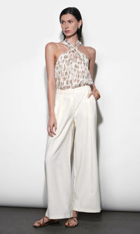 Greylin Cameron Halter Top - Ivory Combo-Hand In Pocket