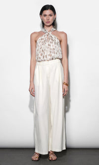 Greylin Cameron Halter Top - Ivory Combo-Hand In Pocket