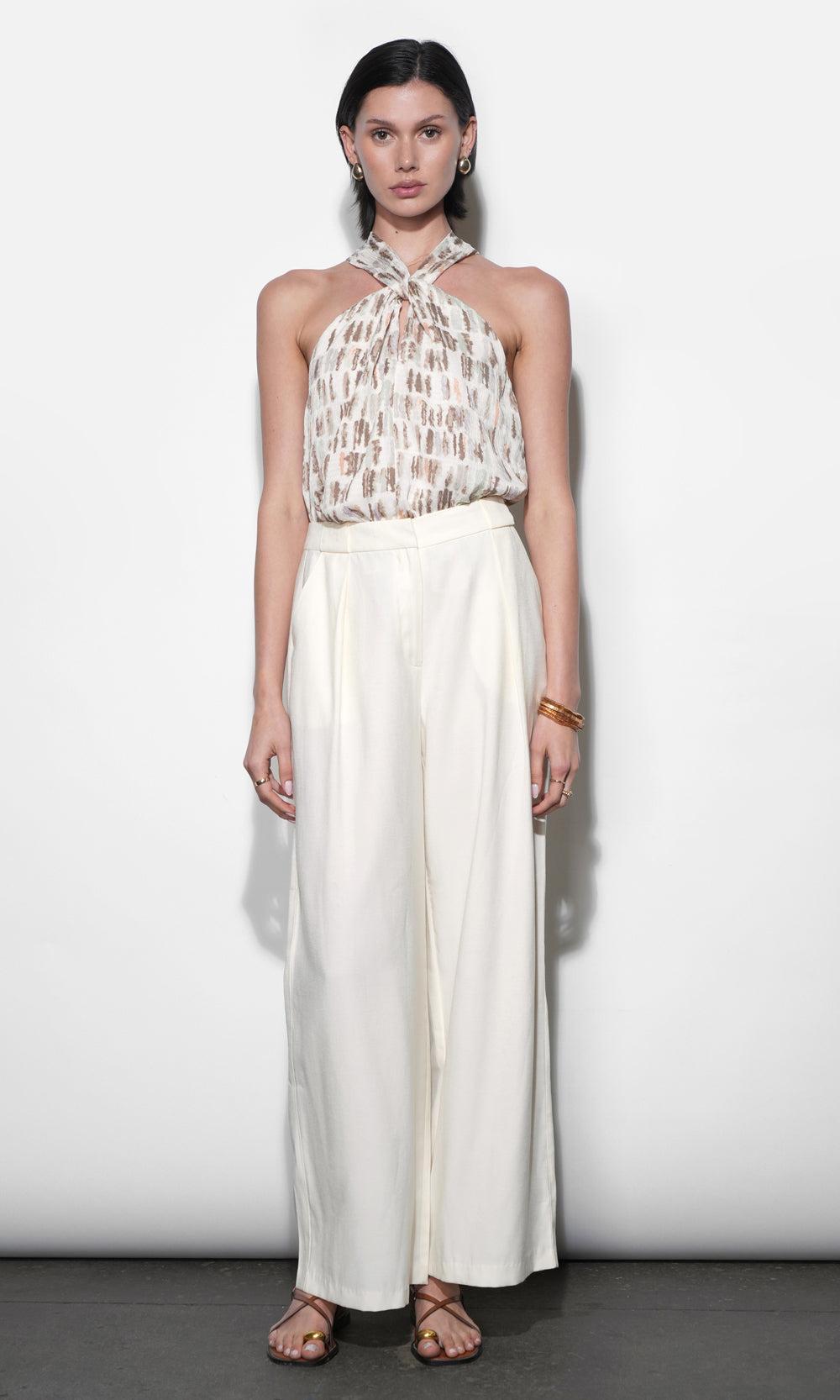Greylin Cameron Halter Top - Ivory Combo-Hand In Pocket