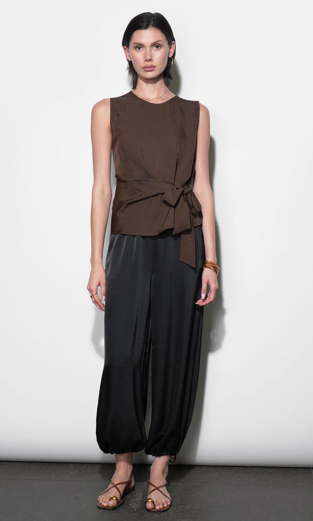 Greylin Lola Side Tie Blouse - Brown-Hand In Pocket