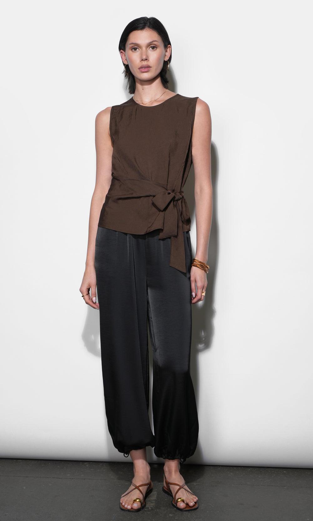 Greylin Lola Side Tie Blouse - Brown-Hand In Pocket
