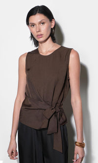 Greylin Lola Side Tie Blouse - Brown-Hand In Pocket