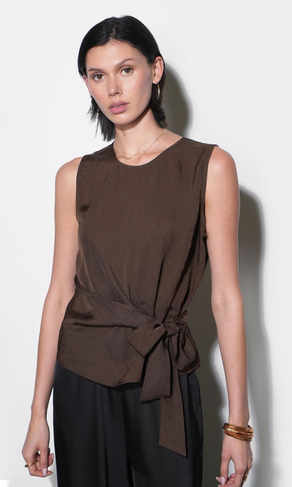 Greylin Lola Side Tie Blouse - Brown-Hand In Pocket