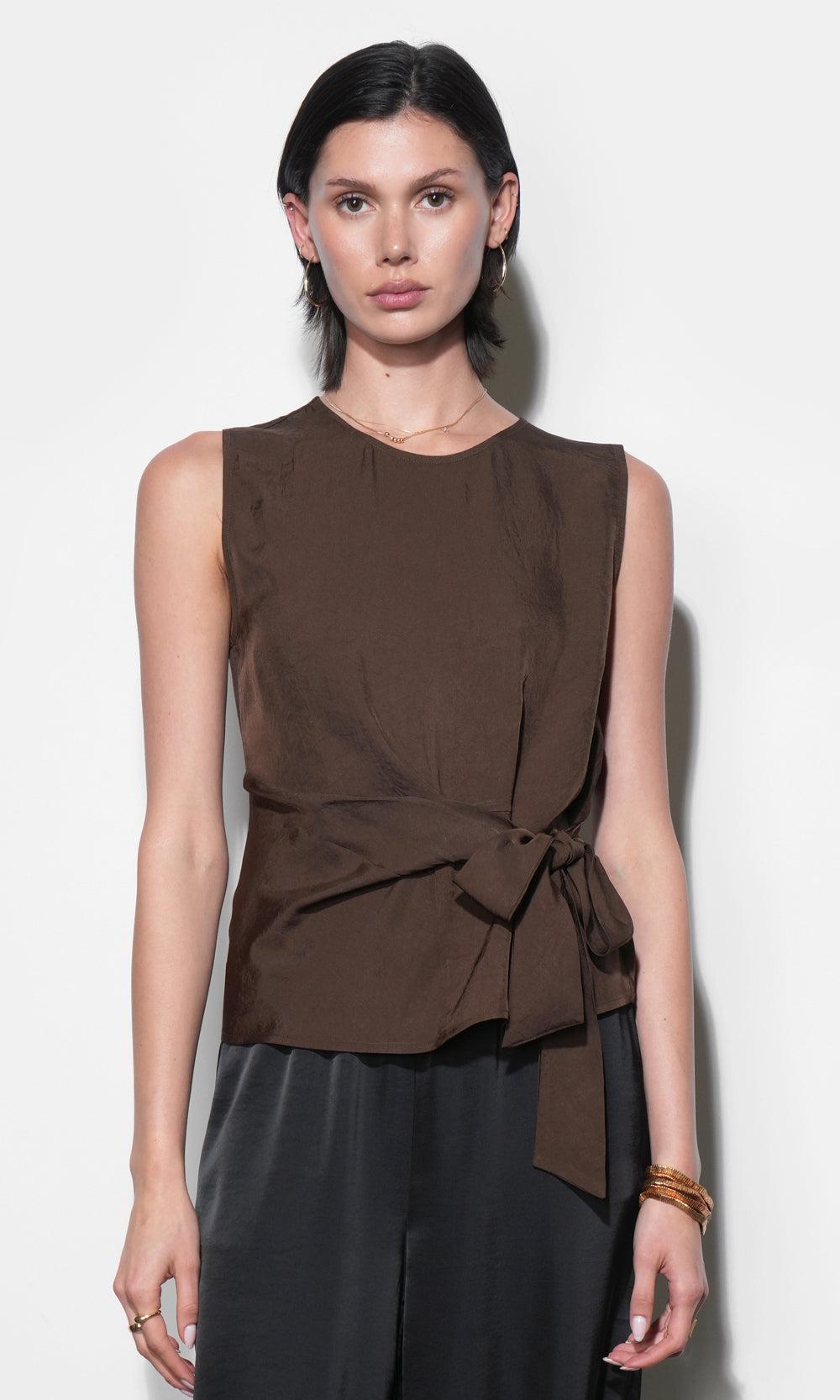 Greylin Lola Side Tie Blouse - Brown-Hand In Pocket