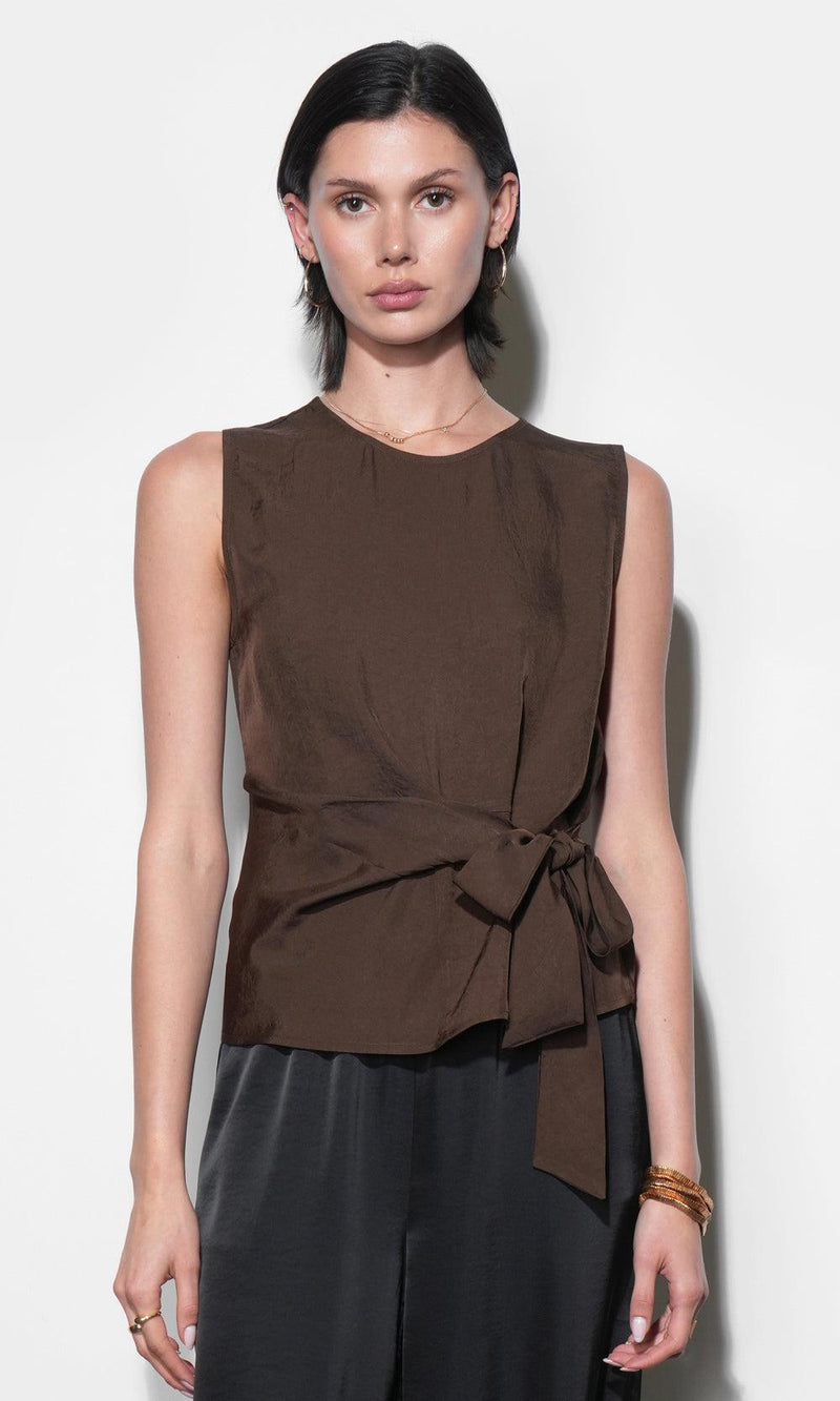 Greylin Lola Side Tie Blouse - Brown-Hand In Pocket