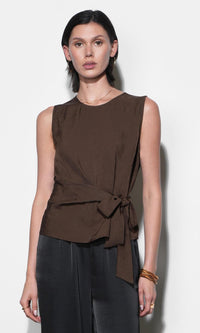 Greylin Lola Side Tie Blouse - Brown-Hand In Pocket