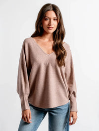 Kerisma RYU V-Neck Top - Mocha Mouse-Hand In Pocket