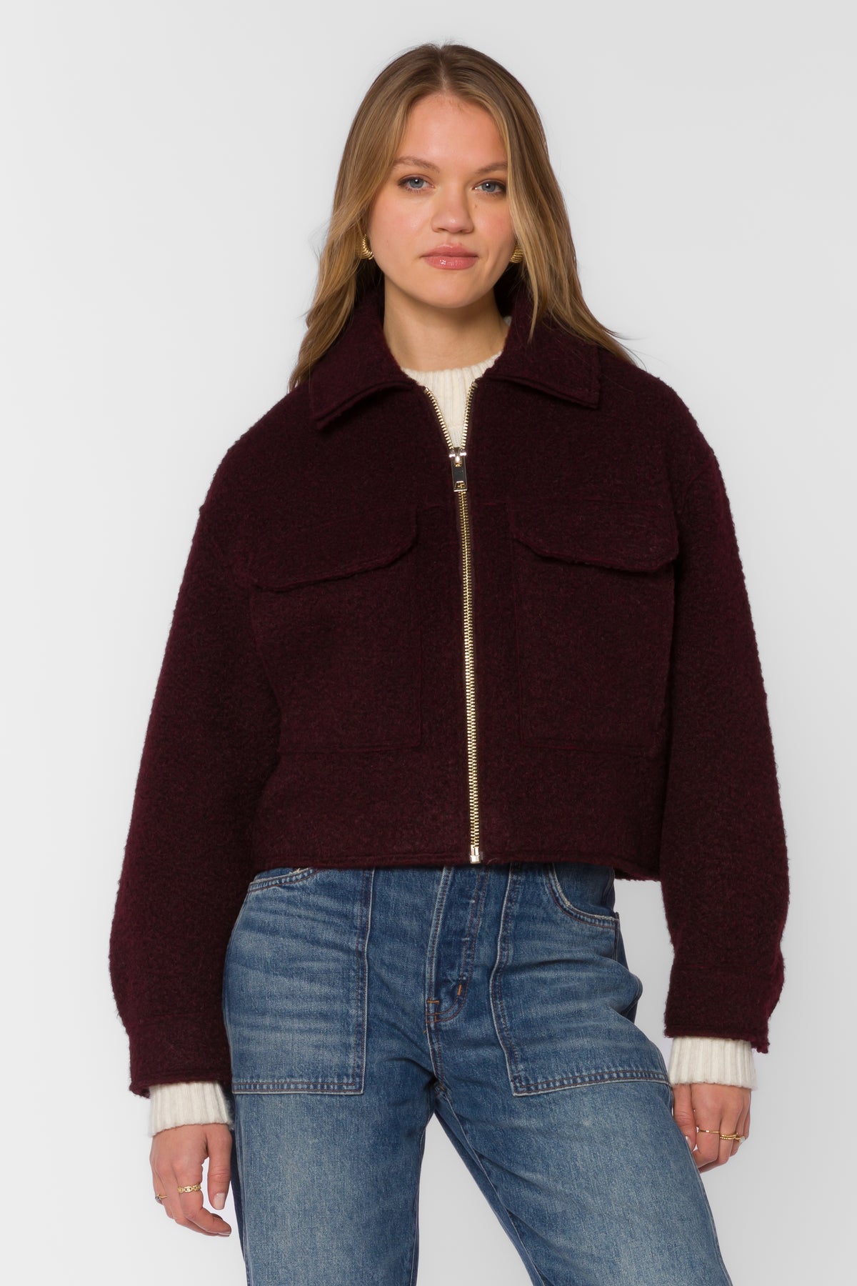 Velvet Heart Glinda Boucle Jacket - Wine-Hand In Pocket
