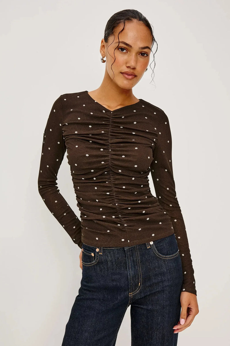 Rails Georgina Blouse- Cocoa Polka Dots-Hand In Pocket