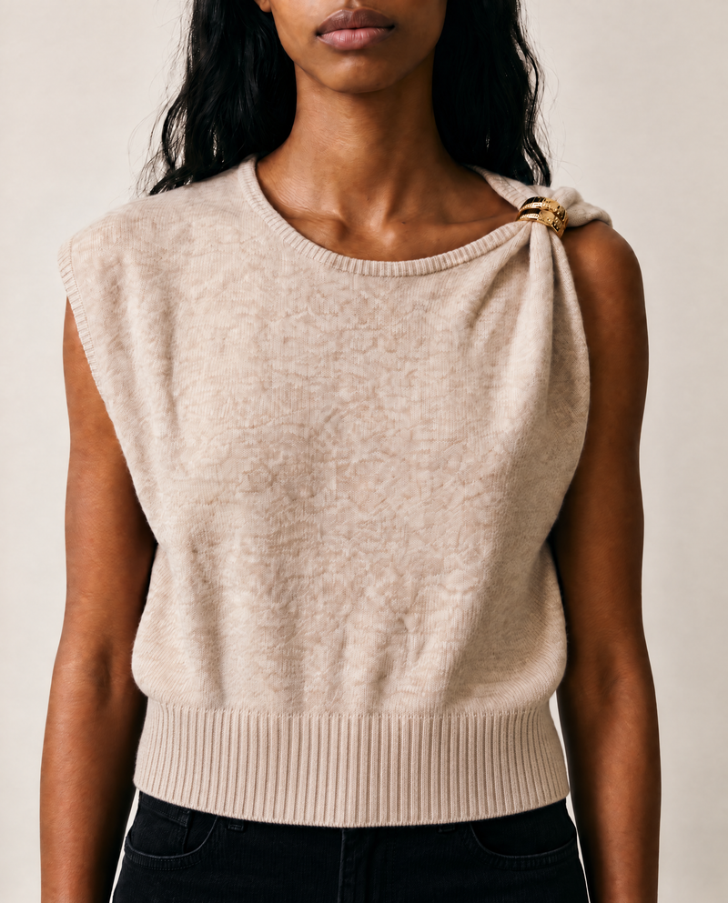 THML Cosette Top - Oatmeal-Hand In Pocket