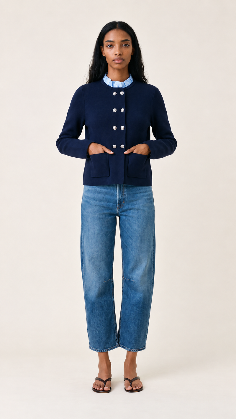 THML Harlow Cardigan - Navy-Hand In Pocket