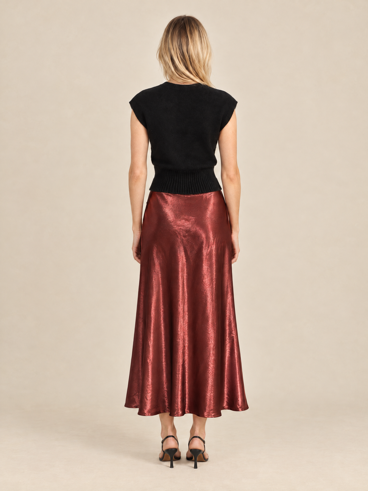 THML Zinnia Satin Skirt - Burgundy-Hand In Pocket