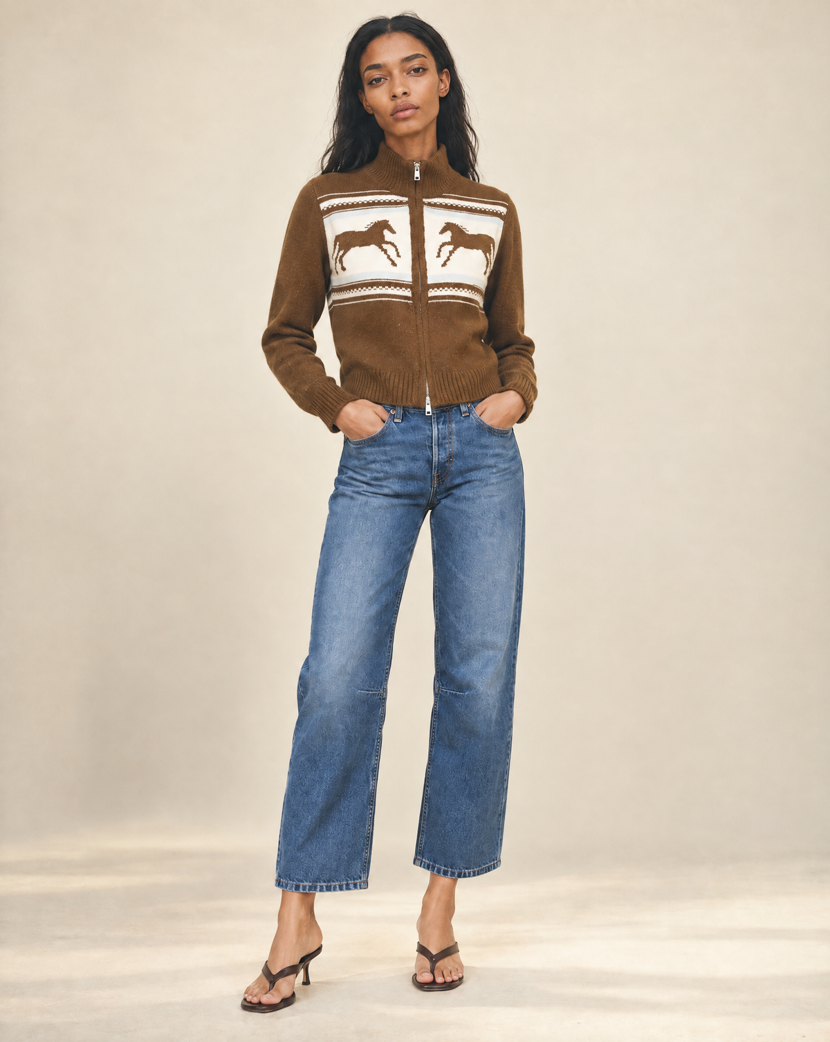 Fina Pony Cardigan - Brown-Hand In Pocket