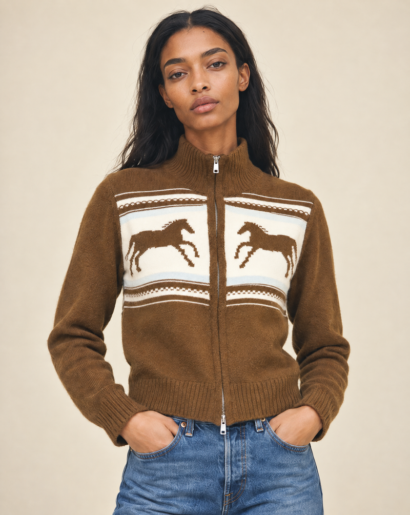 Fina Pony Cardigan - Brown-Hand In Pocket