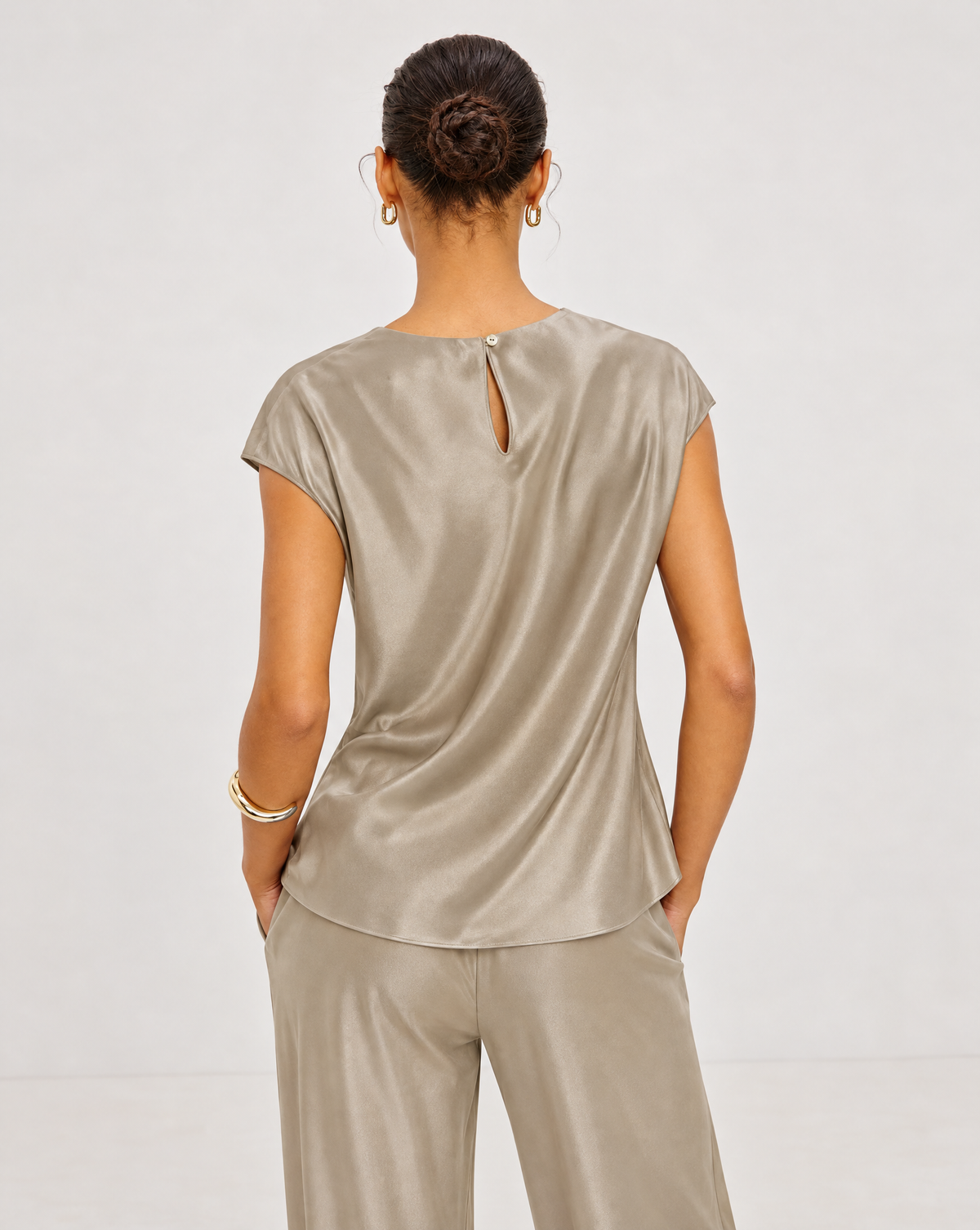 Rails Loretta Satin Cowl Neck Top - Mink-Hand In Pocket