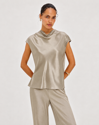 Rails Loretta Satin Cowl Neck Top - Mink-Hand In Pocket