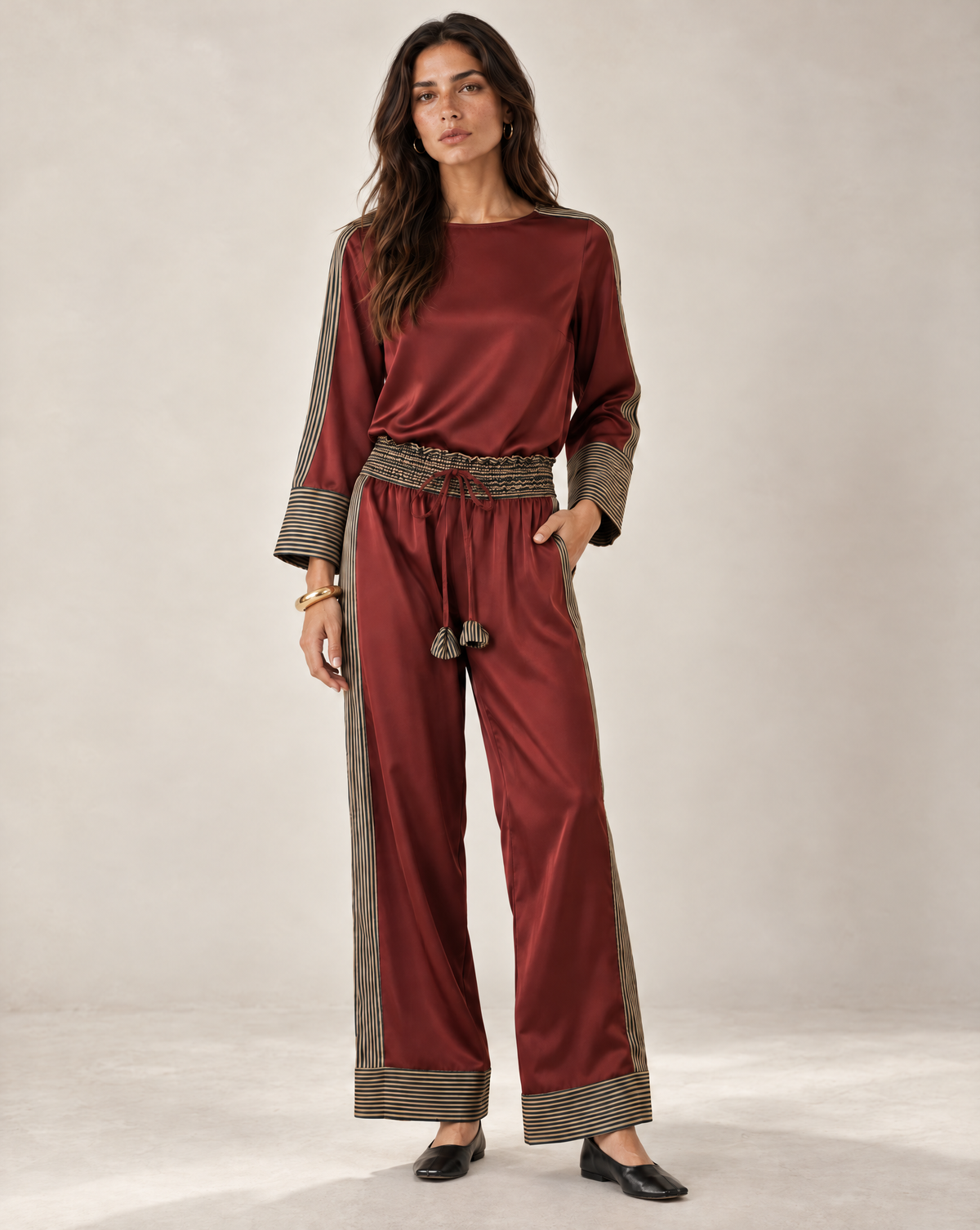 THML Thea Satin Pants - Burgundy
