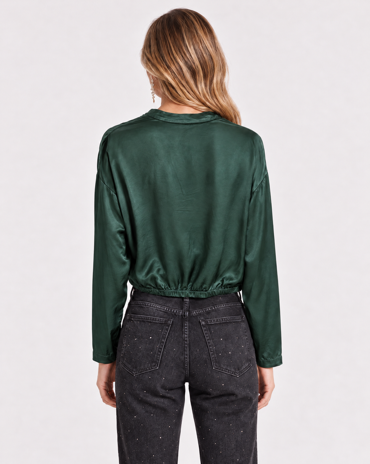Bobi L/S Bubble Hem Top - Mossy Green-Hand In Pocket